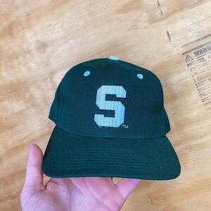 Vintage Michigan State Embroidered Wool Green Fitted Hat Size 7 1/8